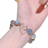 Blue Crystal Snowflake Charm Bracelet for Women, Elastic Beaded Christmas Gift Bracelet, Elegant Everyday Jewellery 13-15cm - Top-Down View