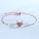 Rose Gold Reindeer Heart Bracelet for Women, Christmas Deer Antler Charm Jewellery, Adjustable Festive Gift Bracelet