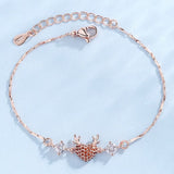 Rose Gold Reindeer Heart Bracelet for Women, Christmas Deer Antler Charm Jewellery, Adjustable Festive Gift Bracelet