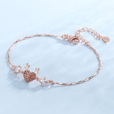 Rose Gold Reindeer Heart Bracelet for Women, Christmas Deer Antler Charm Jewellery, Adjustable Festive Gift Bracelet - Side View