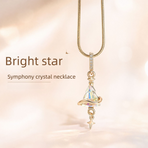 Crystal Star Witch Hat Pendant Necklace for Women, Gold Plated Celestial Charm Choker Jewellery Gift