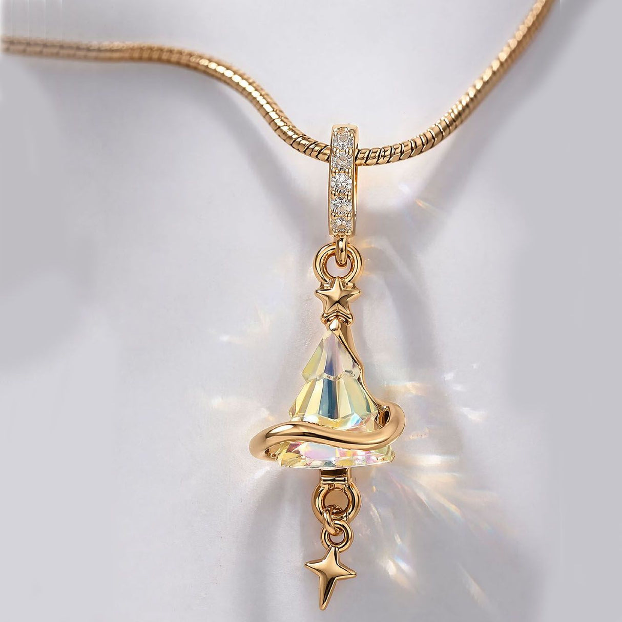 Crystal Star Witch Hat Pendant Necklace for Women, Gold Plated Celestial Charm Choker Jewellery Gift
