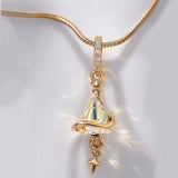 Crystal Star Witch Hat Pendant Necklace for Women, Gold Plated Celestial Charm Choker Jewellery Gift - Front View