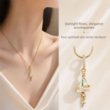 Crystal Star Witch Hat Pendant Necklace for Women, Gold Plated Celestial Charm Choker Jewellery Gift - Top-Down View