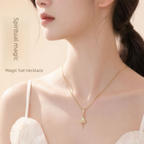 Crystal Star Witch Hat Pendant Necklace for Women, Gold Plated Celestial Charm Choker Jewellery Gift - 45-Degree Angle