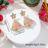 Pink Christmas Tree Star Drop Earrings for Women, Sparkling Rhinestone Holiday Party Jewellery Gift - Top-Down View