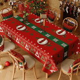 Christmas Waterproof Tablecloth (Reindeer Design) 140 x 180 cm — Red festive dining tablecloth; oil-resistant and reusable; home décor that creates a holiday atmosphere.