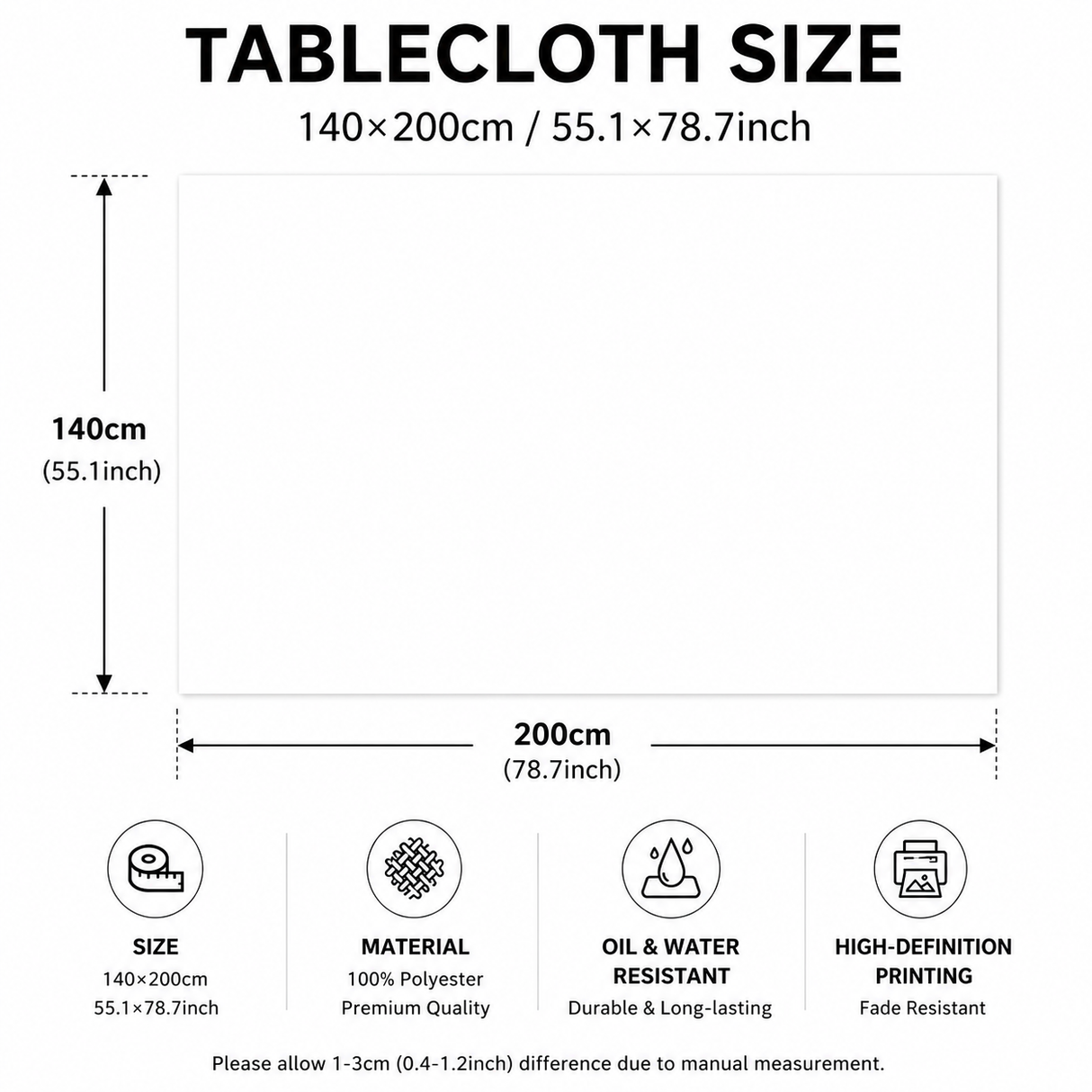 Christmas Waterproof Tablecloth (Reindeer Design) 140 x 200cm — Red festive dining tablecloth; oil-resistant and reusable; home décor that creates a holiday atmosphere.