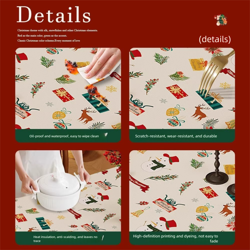 Christmas Waterproof Tablecloth (Snowflake pattern)140 x 140cm Festive Holiday Dining Table Cover Oil-Resistant Wipe Clean Christmas Home Decoration