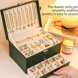 Brown Large Lockable Jewellery Box with 3 Drawers PU Leather Jewellery Organiser Case for Rings Earrings Necklaces Watches and Bracelets