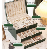 Brown Large Lockable Jewellery Box with 3 Drawers PU Leather Jewellery Organiser Case for Rings Earrings Necklaces Watches and Bracelets