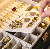 Brown Large Lockable Jewellery Box with 3 Drawers PU Leather Jewellery Organiser Case for Rings Earrings Necklaces Watches and Bracelets - 45-Degree Angle