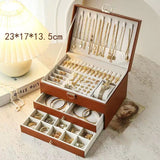 Brown Large Lockable Jewellery Box with 3 Drawers PU Leather Jewellery Organiser Case for Rings Earrings Necklaces Watches and Bracelets - Rear View
