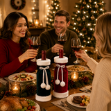 2 Pack (Red+Green) Christmas Velvet Wine Bottle Covers with Faux Fur Trim Reusable Wine Bottle Gift Bags for Holiday Table Decor and Christmas Party Decorations - Front View