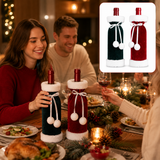 2 Pack (Red+Green) Christmas Velvet Wine Bottle Covers with Faux Fur Trim Reusable Wine Bottle Gift Bags for Holiday Table Decor and Christmas Party Decorations - Side View