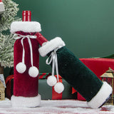 2 Pack (Red+Green) Christmas Velvet Wine Bottle Covers with Faux Fur Trim Reusable Wine Bottle Gift Bags for Holiday Table Decor and Christmas Party Decorations