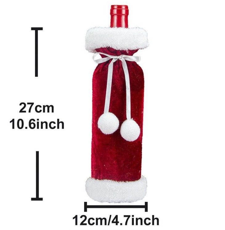 2 Pack (Red+Green) Christmas Velvet Wine Bottle Covers with Faux Fur Trim Reusable Wine Bottle Gift Bags for Holiday Table Decor and Christmas Party Decorations