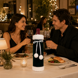 2 Pack Green Christmas Velvet Wine Bottle Covers with Faux Fur Trim Reusable Wine Bottle Gift Bags for Holiday Table Decor and Christmas Party Decorations - Side View