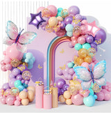 118pcs Birthday Party Balloon Kit, Pastel & Pink Themed Balloon Arch, Butterfly Decorations for Event & Celebration - Front View
