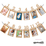 Baby Monthly Photo Banner Milestone Garland, 1-12 Months First Birthday Photo Display Banner, Baby Growth Photo Hanging Decoration