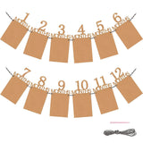 Baby Monthly Photo Banner Milestone Garland, 1-12 Months First Birthday Photo Display Banner, Baby Growth Photo Hanging Decoration - Front View
