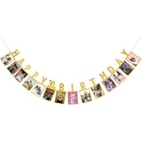 30th Birthday Photo Banner Garland, Gold Happy Birthday Photo Display Banner, DIY Party Backdrop Decoration - Front View