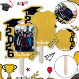 Graduate Photo Frame Fan Prop for Graduation Party (12pcs Gold), Personalized 4x6 Inch Photo Holder, Senior Photo Party Decor