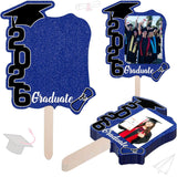 Graduate Photo Frame Fan Prop for Graduation Party (12pcs Blue), Personalized 4x6 Inch Photo Holder, Senior Photo Party Decor