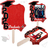 Graduate Photo Frame Fan Prop for Graduation Party (12pcs Red), Personalized 4x6 Inch Photo Holder, Senior Photo Party Decor