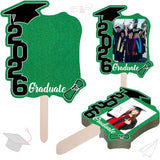 Graduate Photo Frame Fan Prop for Graduation Party (12pcs Green), Personalized 4x6 Inch Photo Holder, Senior Photo Party Decor