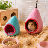 2-Pack (Pink+Blue) Hanging Hamster Cozy Nest Warm Fleece Bed for Winter Small Pet Sleep Hideaway - Front View