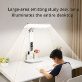 LED Desk Lamp with Digital Clock Temperature Display Pen Holder and Phone Stand Foldable Eye Caring Study Reading Light for Students Home Office