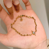 Gold Lucky Star Crystal Bracelet for Women Gold Plated Comet Star Charm Bracelet Delicate Everyday Jewellery Gift - Front View