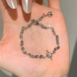 Silver North Star Crystal Charm Bracelet Lucky Star Chain Bracelet for Women Minimalist Celestial Jewellery - Front View