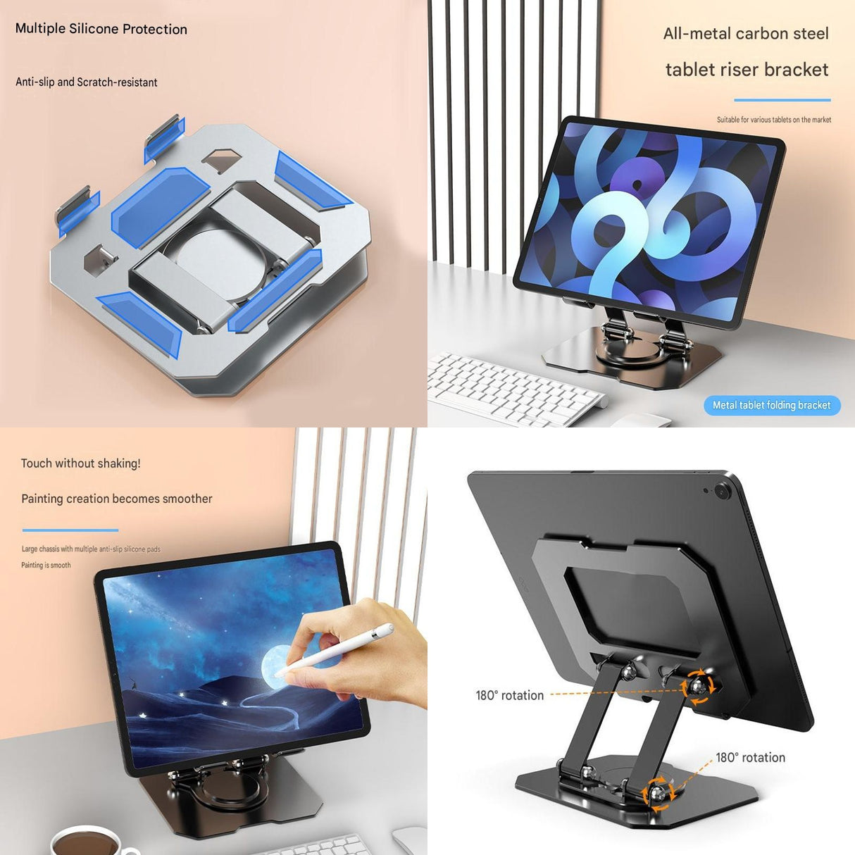 Study Focus Timer (red) and Foldable Metal Tablet Stand (Silver) Set, Mechanical Countdown Timer with Adjustable Aluminium Alloy Device Holder