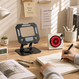 Study Focus Timer (White) and Foldable Metal Tablet Stand (Black) Set, Mechanical Countdown Timer with Adjustable Aluminium Alloy Device Holder - Front View
