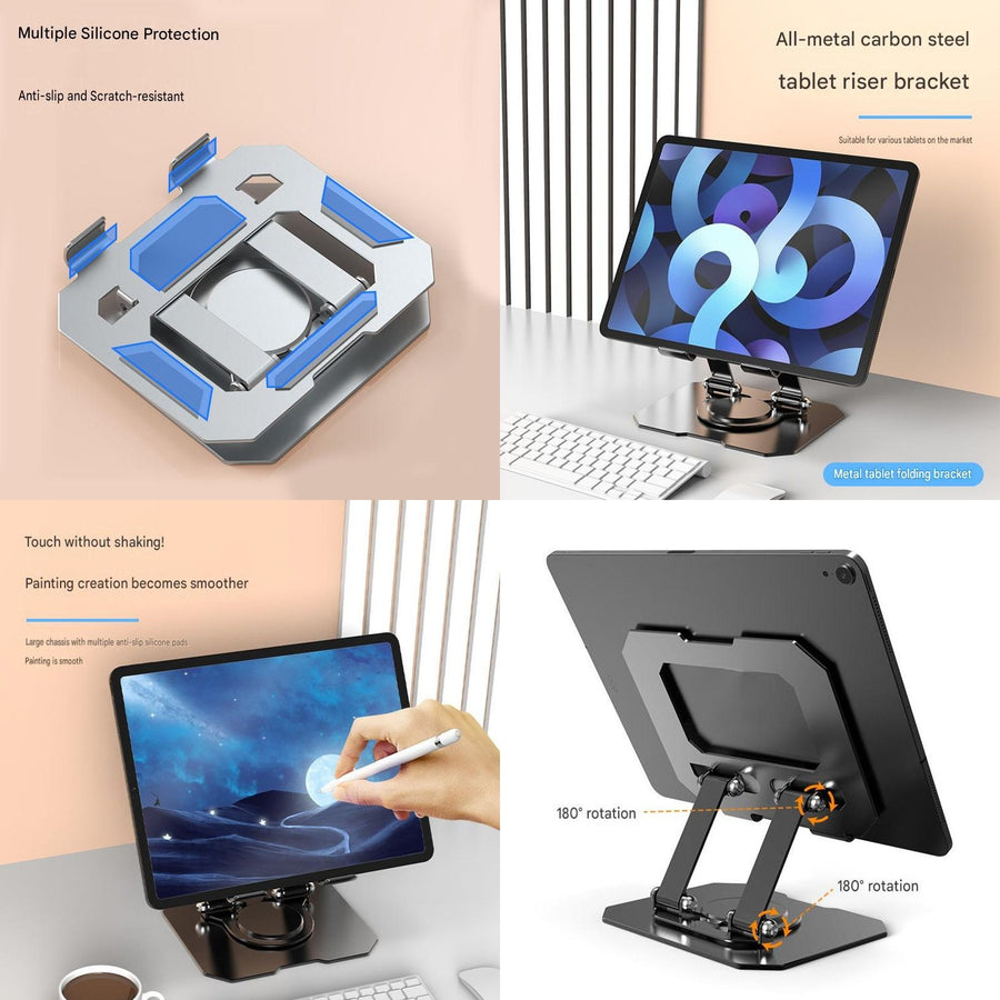 Study Focus Timer (White) and Foldable Metal Tablet Stand (Silver) Set, Mechanical Countdown Timer with Adjustable Aluminium Alloy Device Holder