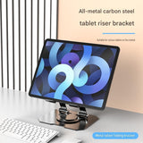 Silver Adjustable Aluminium Alloy Tablet Stand with 360° Rotation, Foldable Metal Desk Holder for iPad, Tablets, E-Readers and Smartphones - Side View