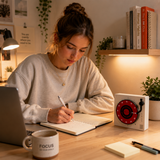 White Record Player Mechanical Timer Magnet Timer for Study, Productivity and Time Management, Wind-Up Countdown Alarm, No Battery Required, Pomodoro Timer - Front View