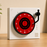 White Record Player Mechanical Timer Magnet Timer for Study, Productivity and Time Management, Wind-Up Countdown Alarm, No Battery Required, Pomodoro Timer - Side View