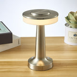 Silver Rechargeable UFO Table Lamp Touch Control LED Bedside Night Light, Cordless Mushroom Desk Lamp for Bedroom Living Room Restaurant Bar Camping - Front View
