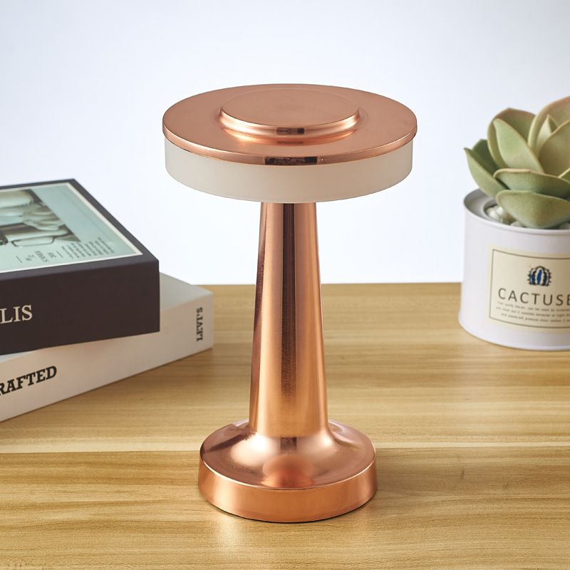 Bronze Rechargeable UFO Table Lamp Touch Control LED Bedside Night Light, Cordless Mushroom Desk Lamp for Bedroom Living Room Restaurant Bar Camping