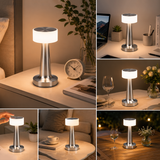 Silver Rechargeable Acrylic Shade UFO Table Lamp Touch Control LED Bedside Night Light, Cordless Ambient Desk Lamp for Bedroom Living Room Camping