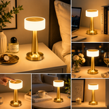 Gold Rechargeable Acrylic Shade UFO Table Lamp Touch Control LED Bedside Night Light, Cordless Ambient Desk Lamp for Bedroom Living Room Camping - Front View