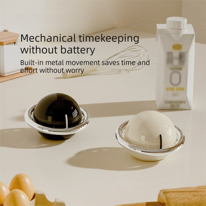Black Retro Planet Mechanical Kitchen Timer Magnetic Countdown Clock Battery-Free Metal Core Loud Alarm for Cooking Study