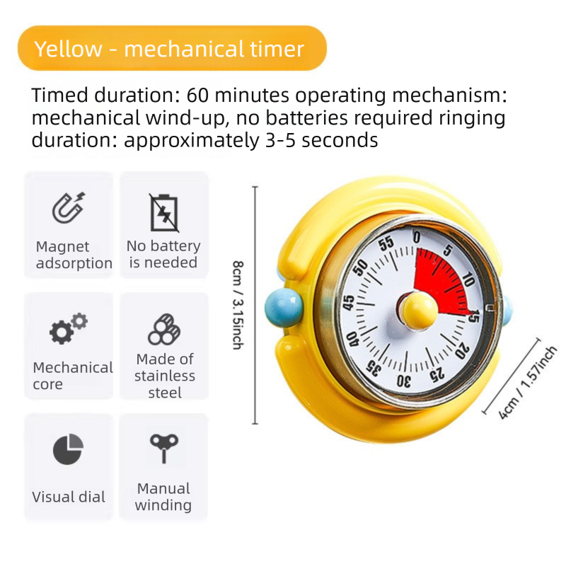Macaron Pastel Dual-Tip Highlighter & Magnetic Mechanical Timer(Yellow) Set - Visual Time Management for Study, Cooking & Productivity