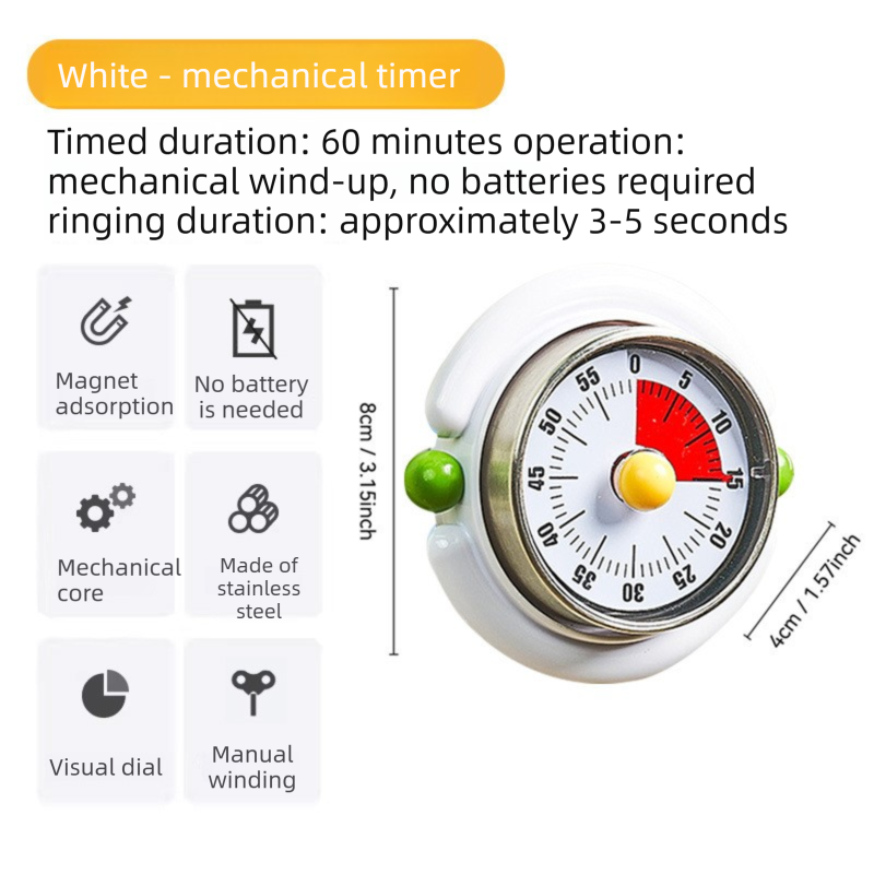 Macaron Pastel Dual-Tip Highlighter & Magnetic Mechanical Timer(White) Set - Visual Time Management for Study, Cooking & Productivity
