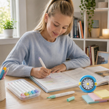 Macaron Pastel Dual-Tip Highlighter & Magnetic Mechanical Timer(Blue) Set - Visual Time Management for Study, Cooking & Productivity