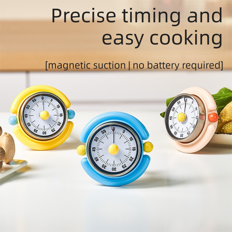 Blue Visual Mechanical Kitchen Timer with Magnetic Backing - Battery-Free Countdown Alarm for Cooking, Study & Time Management