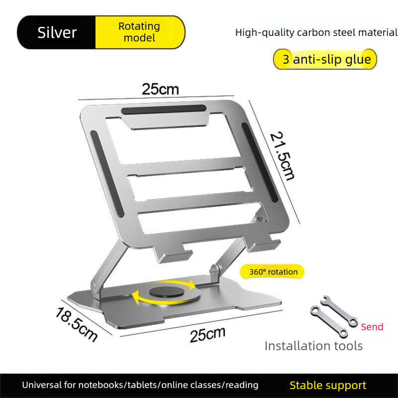360° Rotating Laptop Stand(Silver) & Magnetic Mechanical Timer(Black) Set - Ergonomic Cooling Desk Organizer for Study, Cooking & Productivity